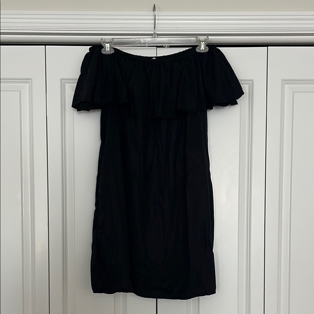 Off-the-Shoulder Black Shift Dress